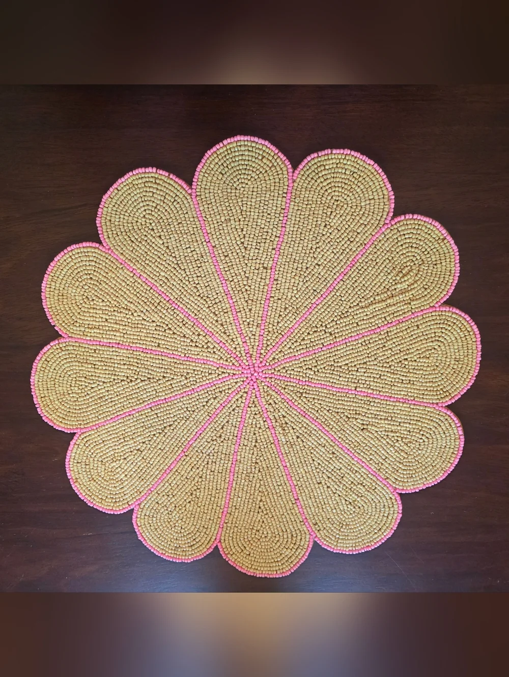 Beaded Pink Scalloped Placemat Charger Decorative Mat Girly Feminine Decor 13.5